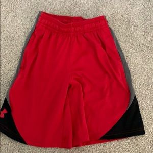 Red black and gray under armor shorts